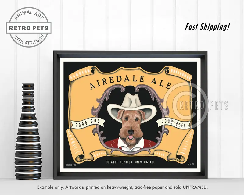 Airedale Terrier Illustration – 'Airedale Ale' Wall Art By Krista Brooks 1