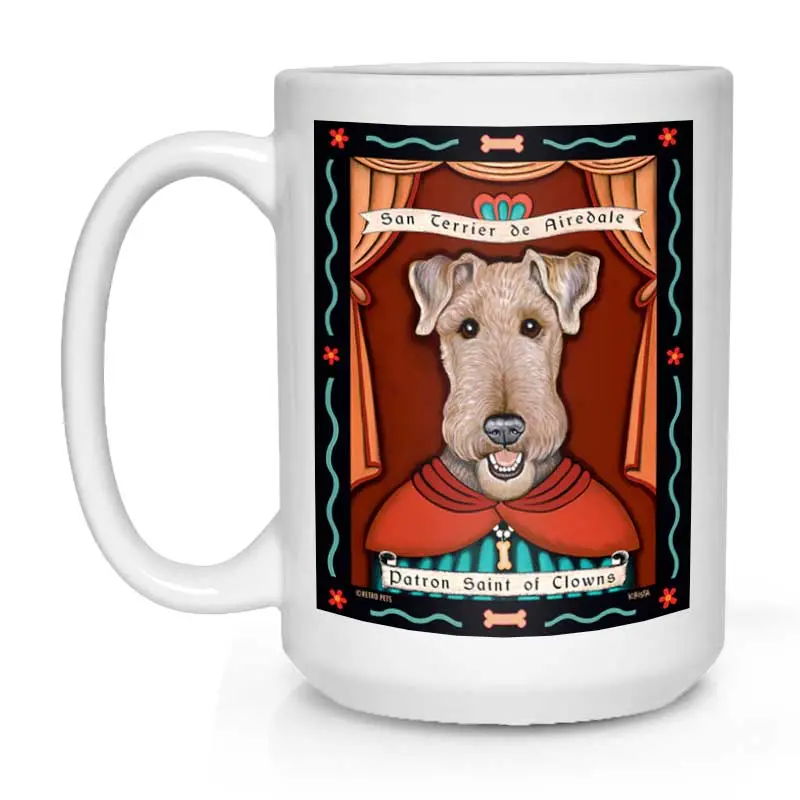 Airedale Terrier Mug – 'Saint Of Clowns' 15Oz Whimsical Ceramic Cup 1