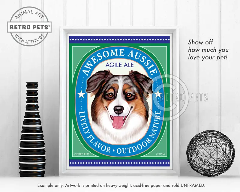 Australian Shepherd Illustration – 'Awesome Aussie Agile Ale' By Krista Brooks 1
