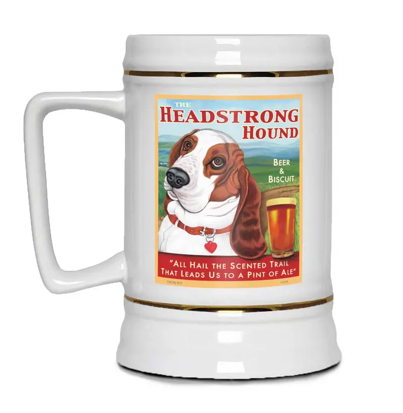 Basset Hound Beer Stein – Scenic 'Headstrong Hound' Design, 22Oz Ceramic 1