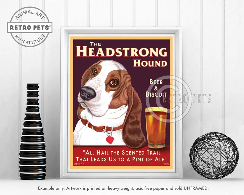 Basset Hound Illustration – 'The Headstrong Hound' Wall Art By Krista Brooks 1