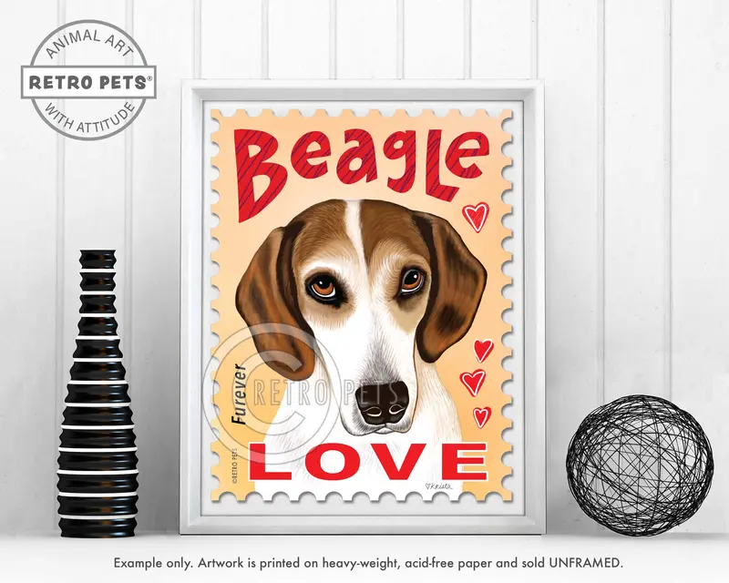 Beagle Art Print: Retro Postage Stamp Wall Decor 1