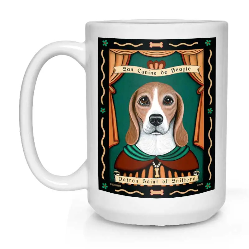 Beagle Ceramic Mug – 'Saint Of Sniffery' Illustration, 15 Oz White Coffee Cup 1