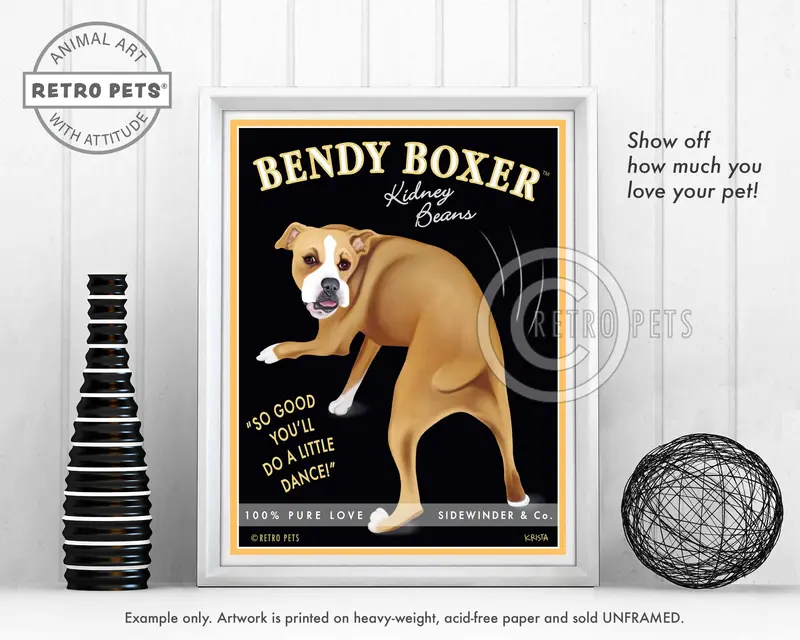 Bendy Boxer Art Print – Stretchy, Animated Boxer Portrait 1
