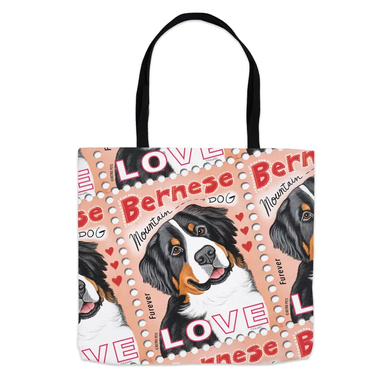 Bernese Mountain Dog 'Love Stamp' Tote Bag – Elegant Canine-Themed Everyday Tote 1