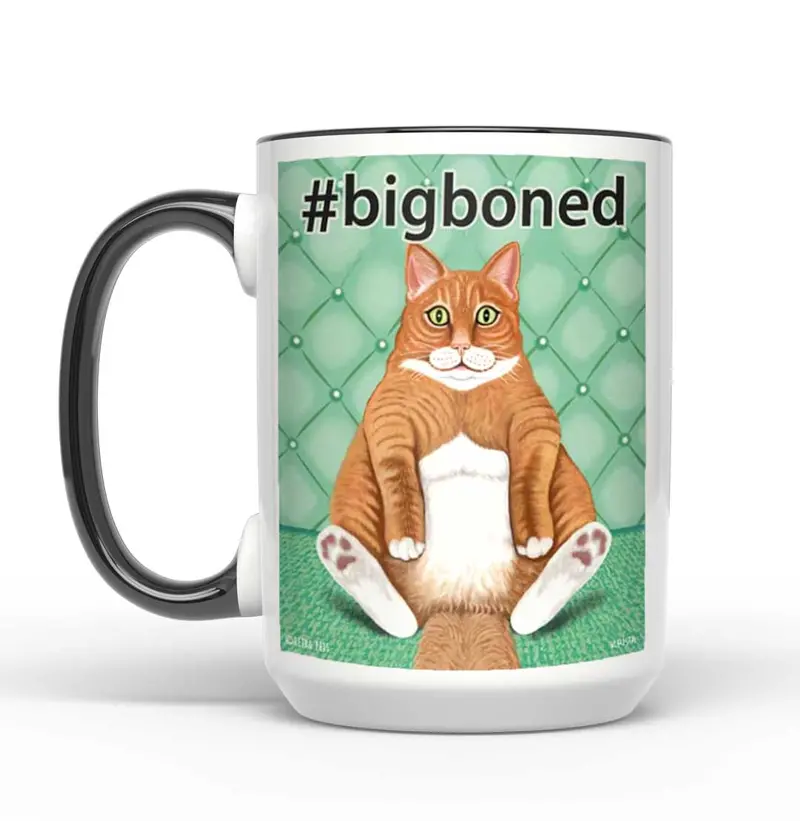 'Big-Boned Cat' Accent Mug – 15 Oz Humorous Feline Ceramic Cup 1