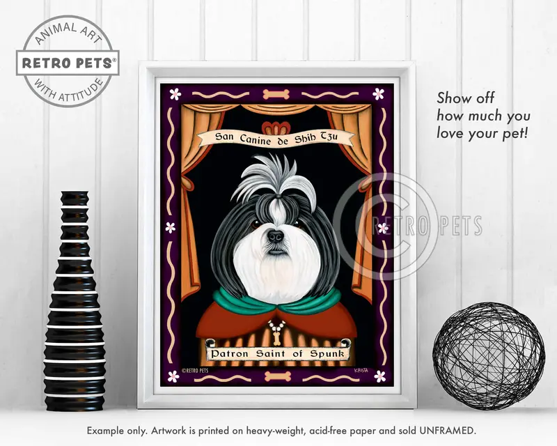 Black-And-White Shih Tzu Art Print – Saint Of Ankle Spunk By Krista Brooks 1