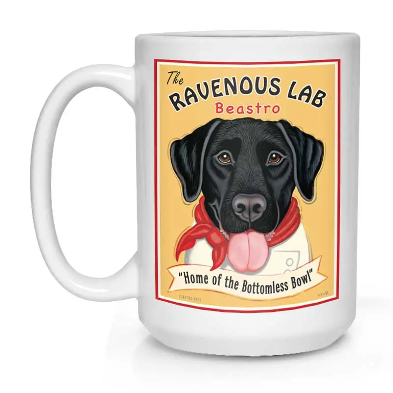 Black Labrador Mug: 'Ravenous Lab' Hungry Hound Design, 15 Oz, Pure White 1
