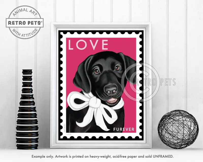 Black Labrador Puppy Art Print: 'Furever Love Stamp' By Krista Brooks 1
