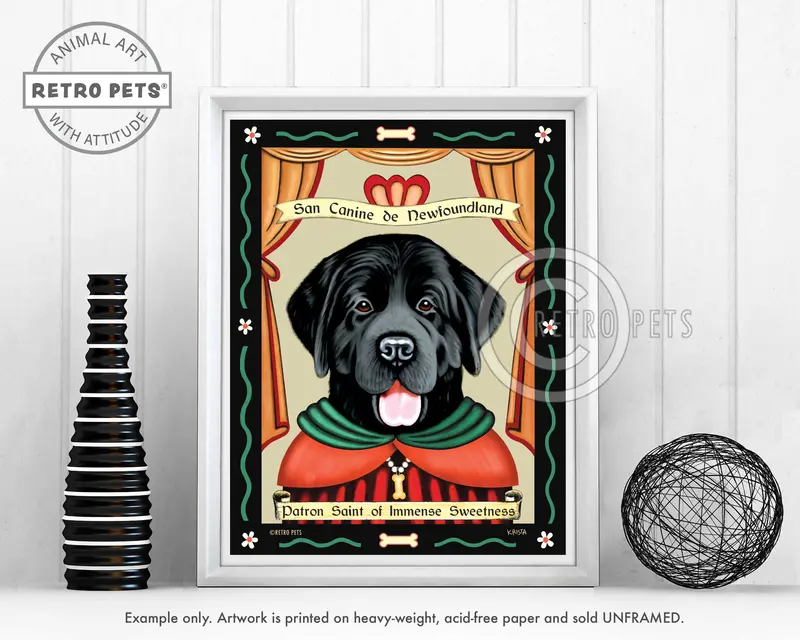 Black Newfoundland Art Print – 'Patron Saint Of Immense Sweetness' By Krista Brooks 1