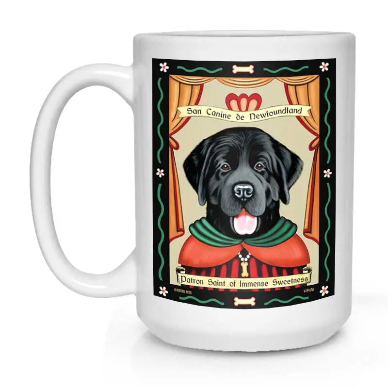 Black Newfoundland Mug – "Saint Of Immense Sweetness" Art, 15 Oz White 1