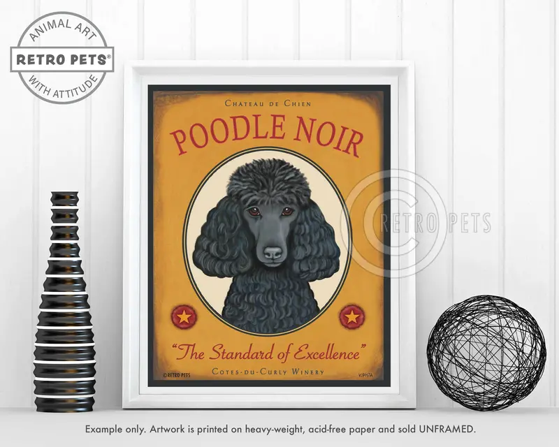 Black Poodle Faux Wine Label Art Print – 'Poodle Noir' By Krista Brooks 1