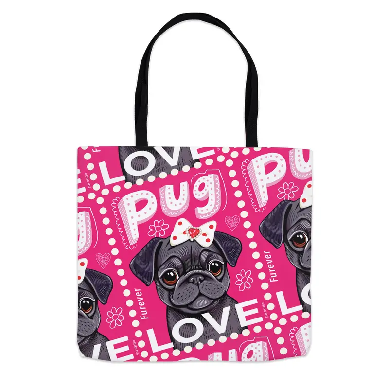 Black Pug Tote Bag – Minimalist Monochrome Pet Lover Carryall 1