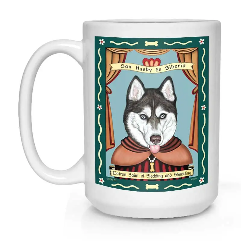 Blue-Eyed Siberian Husky Mug – "Saint Of Sledding And Shedding", 15 Oz White 1