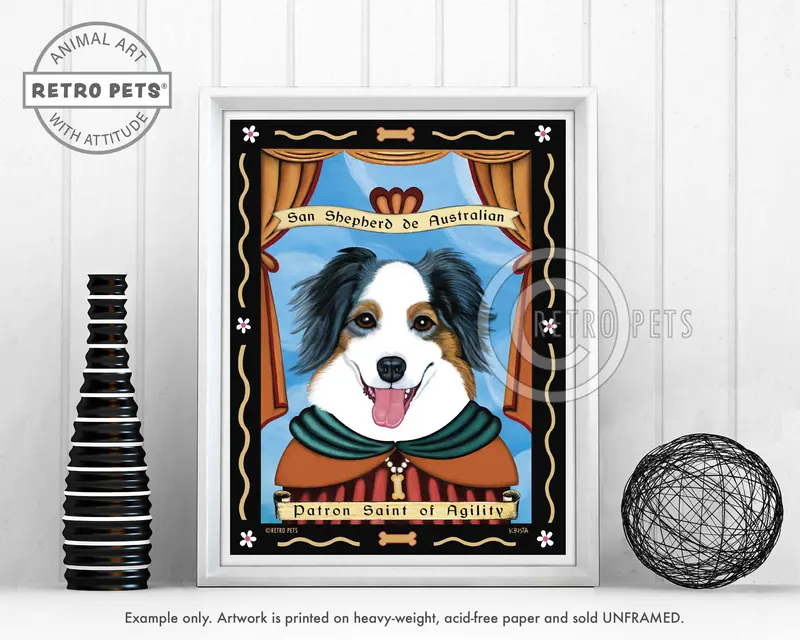Blue Merle Australian Shepherd Art Print – 'Patron Saint Of Agility' By Krista Brooks 1