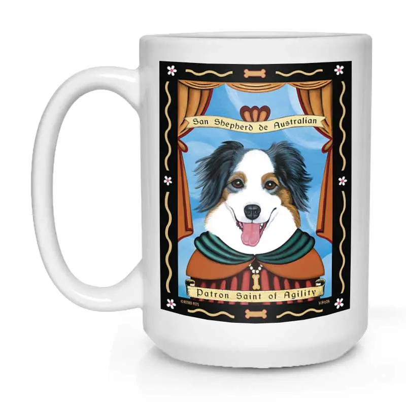 Blue Merle Australian Shepherd Mug – 'Saint Of Agility' 15Oz Ceramic Cup 1