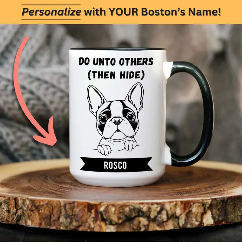 Boston Terrier Coffee Mug – 'Do Unto Others' 15Oz Personalized Drinkware 1