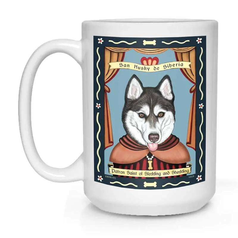 Brown-Eyed Siberian Husky Mug – "Saint Of Sledding And Shedding", 15 Oz White 1