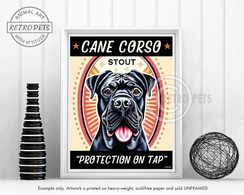 Cane Corso Faux Beer Label Art Print – 'Cane Corso Stout' Brew-Inspired Canine Decor 1