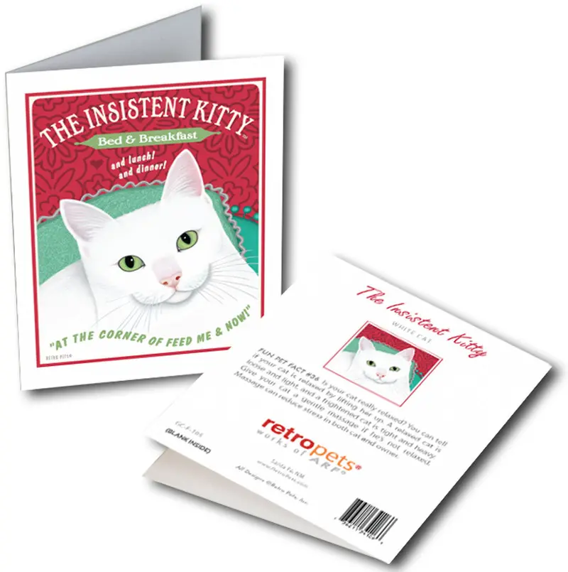 Cat Greeting Cards: "Insistent Kitty Bed & Breakfast" By Krista Brooks 1