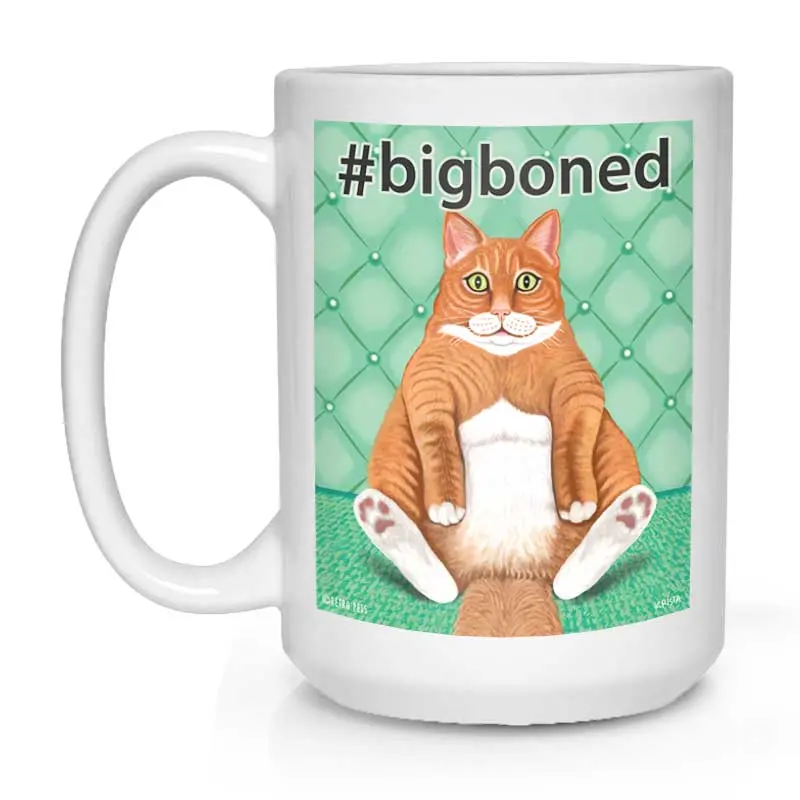 Cat Mug – 'Big-Boned' Humorous Design, 15 Oz White Coffee Cup 1