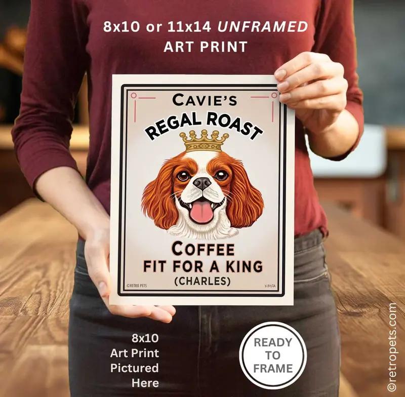 Cavalier King Charles Spaniel Art Print – 'Regal Roast' Canine Illustration 1