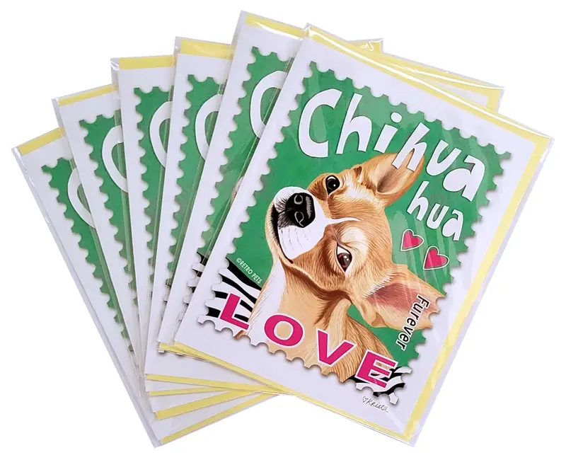 Chihuahua Greeting Cards: Tiny-Tough 'Chihuahua Love Stamp' Design (6-Pack) 1