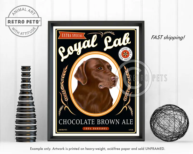Chocolate Brown Ale Labrador Art Print – Brew-Inspired Canine Illustration 1