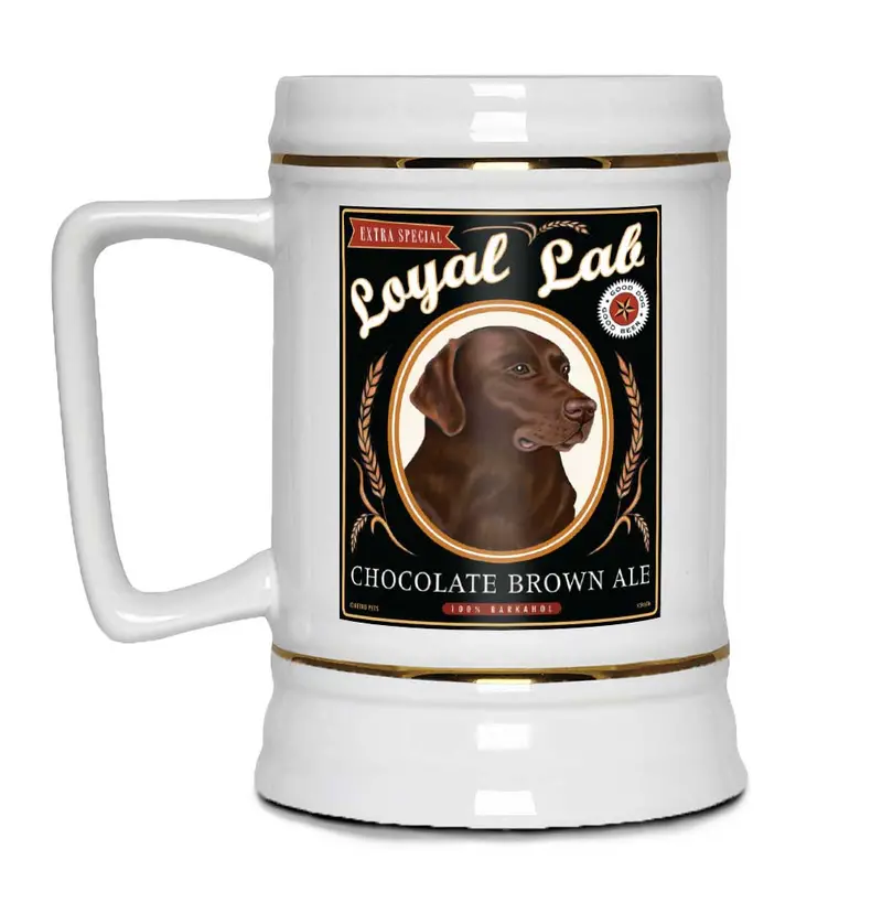 Chocolate Brown Ale Stein Featuring Labrador Retriever Art – 22 Oz 1