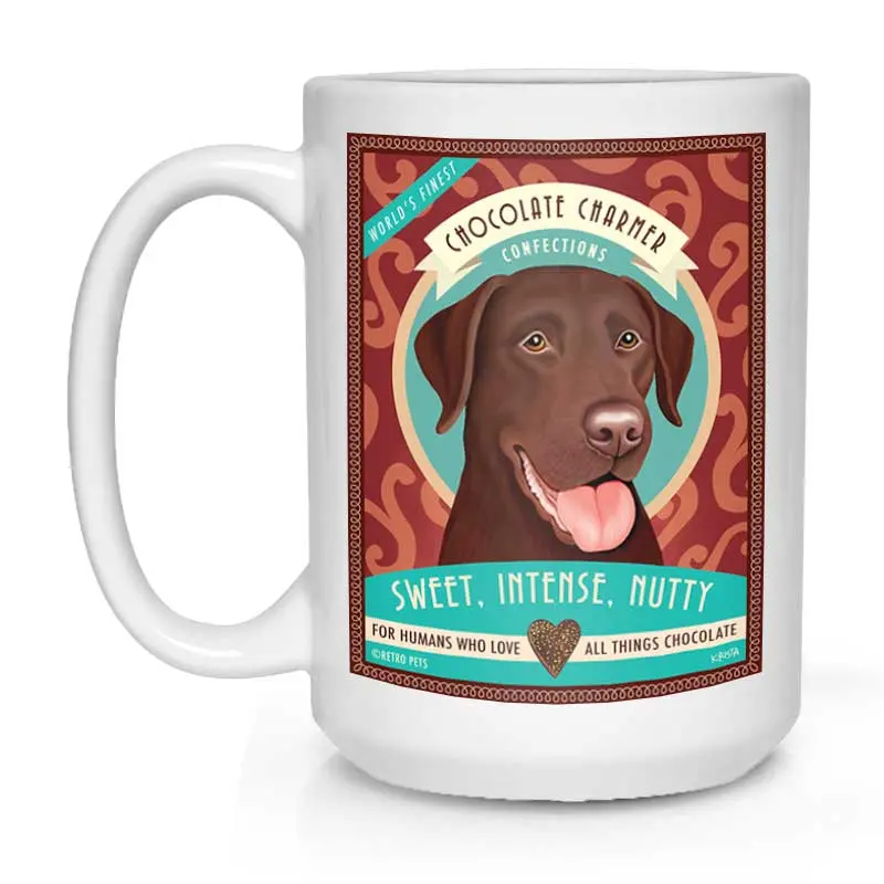 Chocolate Labrador Mug: 'Chocolate Charmer' Playful Design, 15 Oz, Classic White 1