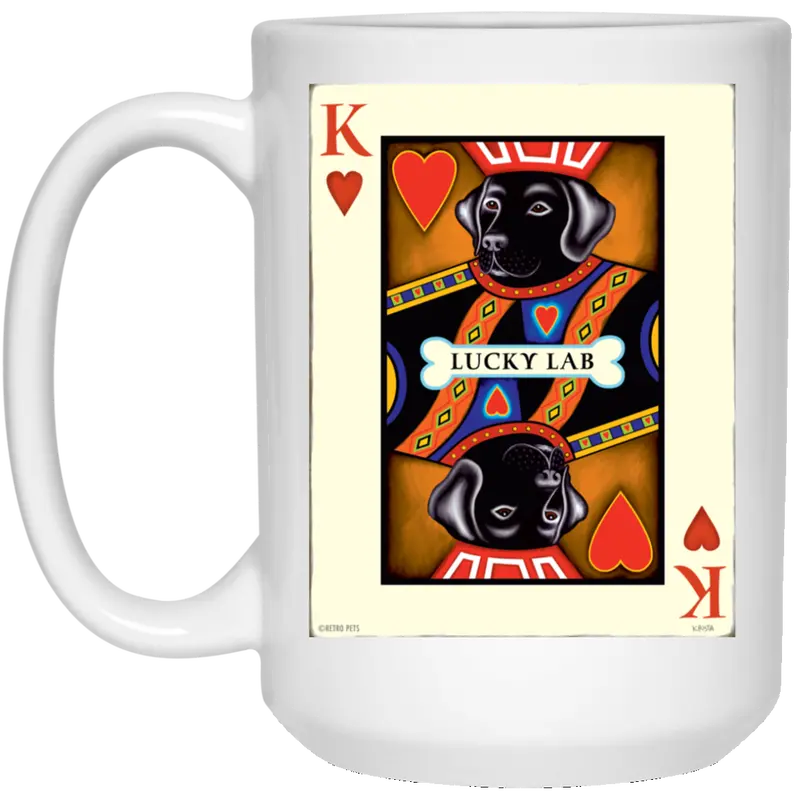 Chocolate Labrador Mug – "King Of Hearts" Art, 15 Oz White Ceramic Cup 1