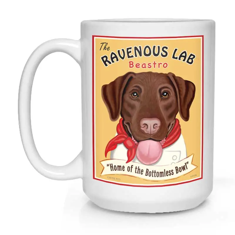 Chocolate Labrador Mug: 'Ravenous Lab' Appetite-Fueled Art, 15 Oz, Smooth White 1