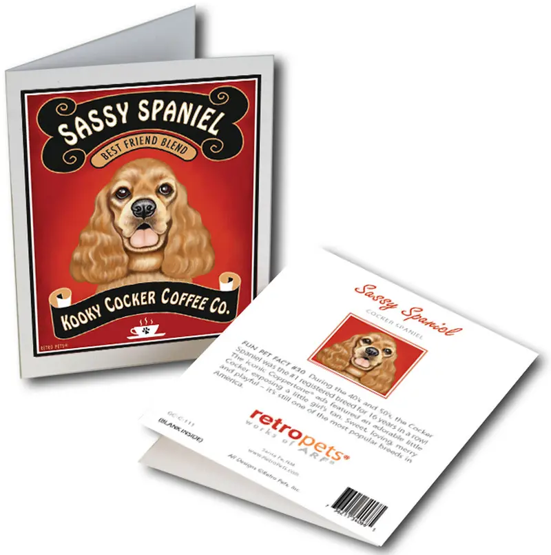 Cocker Spaniel Greeting Cards: "Sassy Spaniel Coffee" By Krista Brooks 1