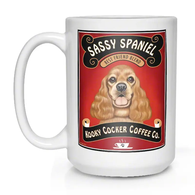 Cocker Spaniel Mug – 'Sassy Spaniel' Design, 15 Oz White Ceramic Coffee Cup 1