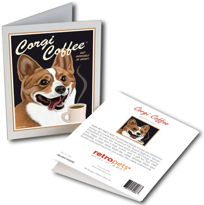 Corgi Coffee Themed Greeting Cards – 6 Petite Art Cards By Krista Brooks 1