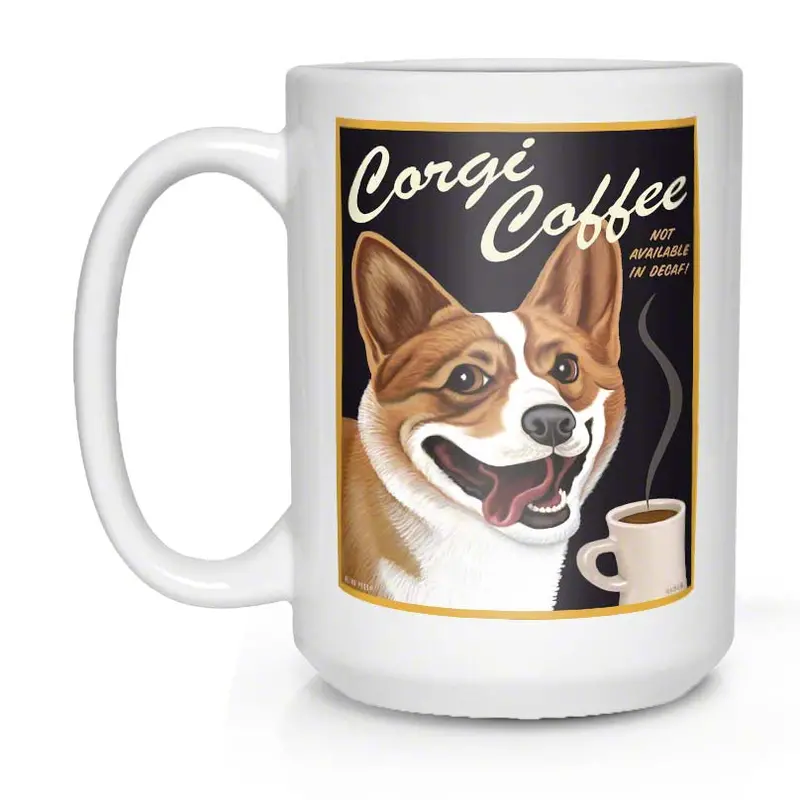 Corgi Mug – 'Corgi Coffee' Design, 15 Oz White Ceramic Coffee Cup 1