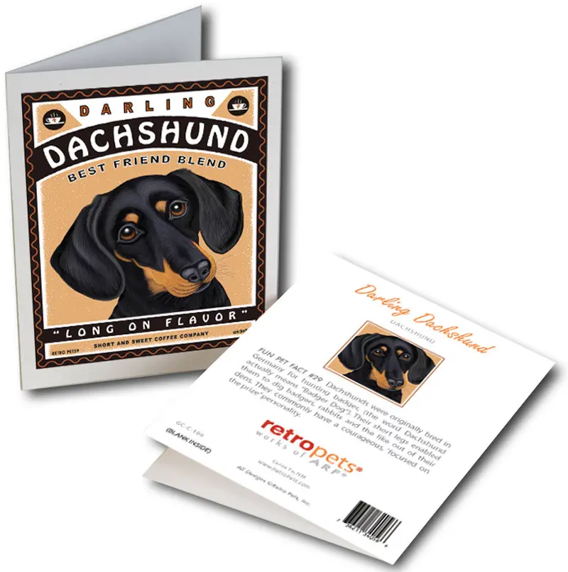 Dachshund Greeting Cards: "Darling Dachshund Coffee" By Krista Brooks 1