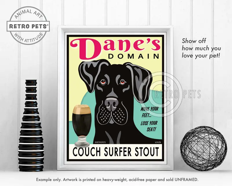 Dane’S Domain Couch Surfer Stout Art Print – Great Dane Beer-Themed Design 1