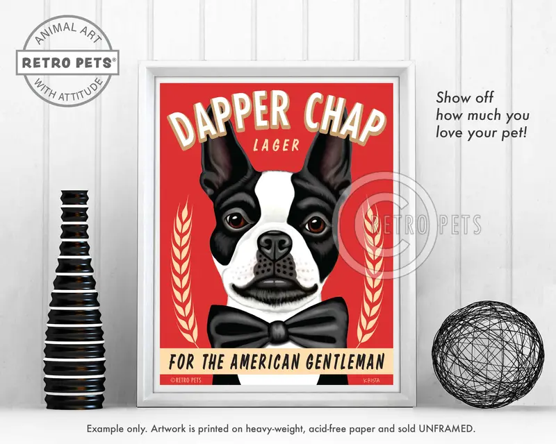 Dapper Chap Lager Boston Terrier Art Print – Sophisticated Canine Theme 1