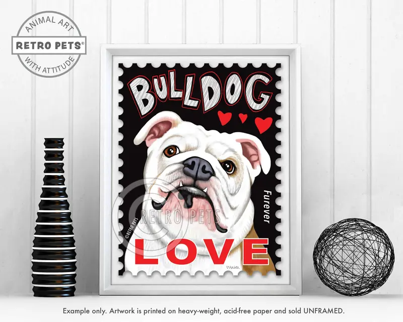 English Bulldog Art Print: Vintage-Inspired Postage Stamp Wall Art 1