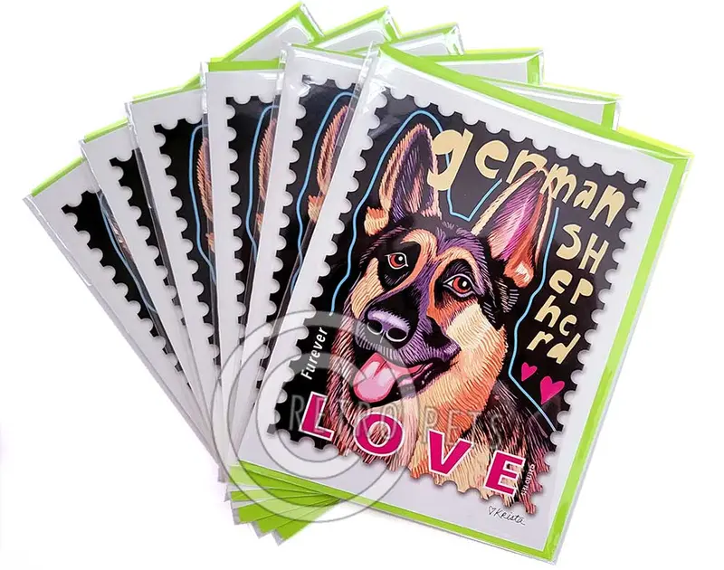 German Shepherd Greeting Cards: Bold Retro 'Love' Stamp Art (6-Pack) 1