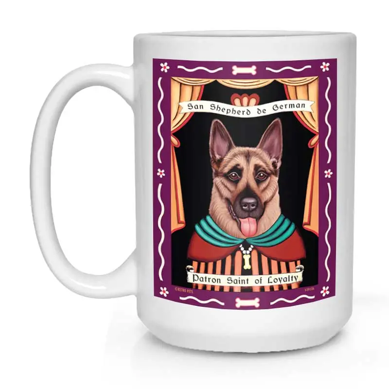 German Shepherd Mug: 'Saint Of Loyalty' Noble & Devoted Design, 15 Oz, Premium White 1