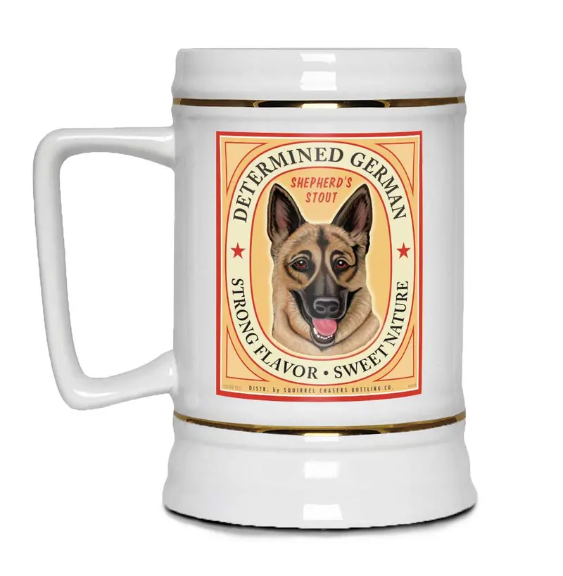 German Shepherd Stein: 'Determined German' – 22 Oz Craft Beer Mug 1