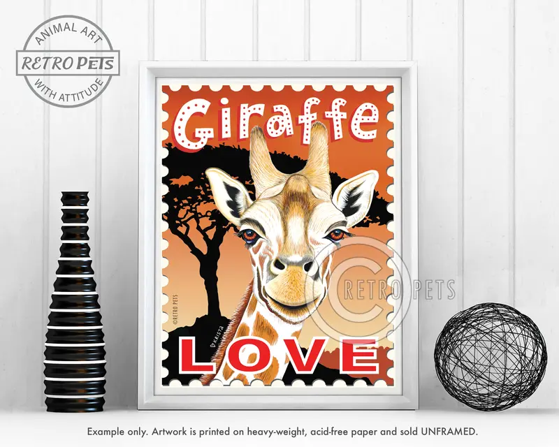 Giraffe Art Print – 8X10 Illustrated Stamp Format By Krista Brooks 1