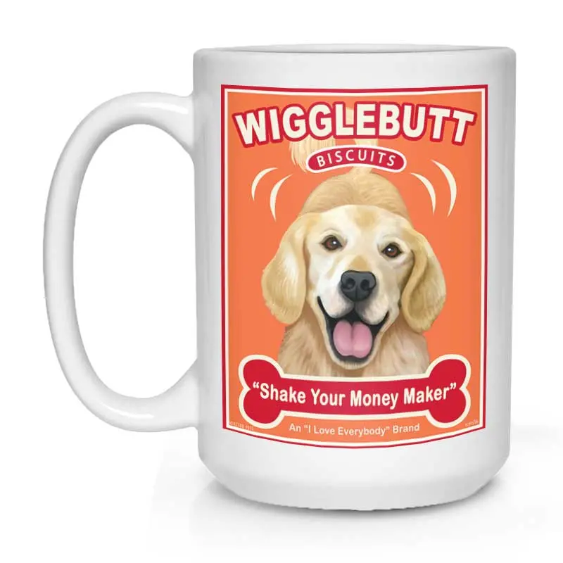 Golden Retriever Ceramic Mug – "Wigglebutt Biscuits" Design, 15 Oz White Coffee Cup 1