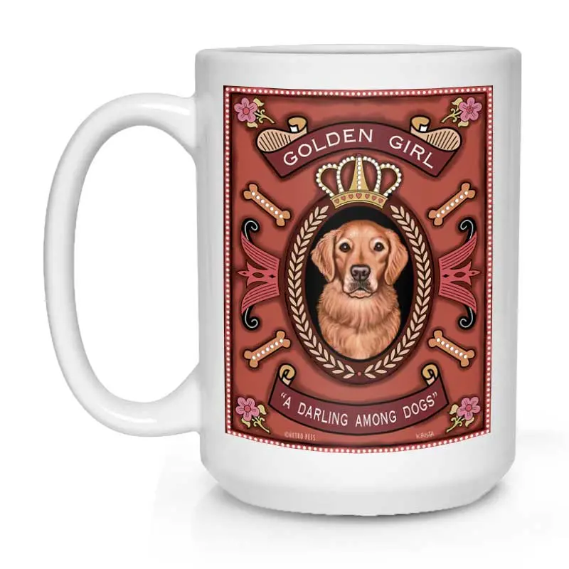 Golden Retriever Mug – "Golden Girl" Design, 15 Oz White Ceramic Cup 1