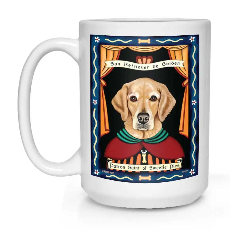 Golden Retriever Mug – 'Saint Of Sweetie Pies' Illustrated Design, 15 Oz White Ceramic Cup 1