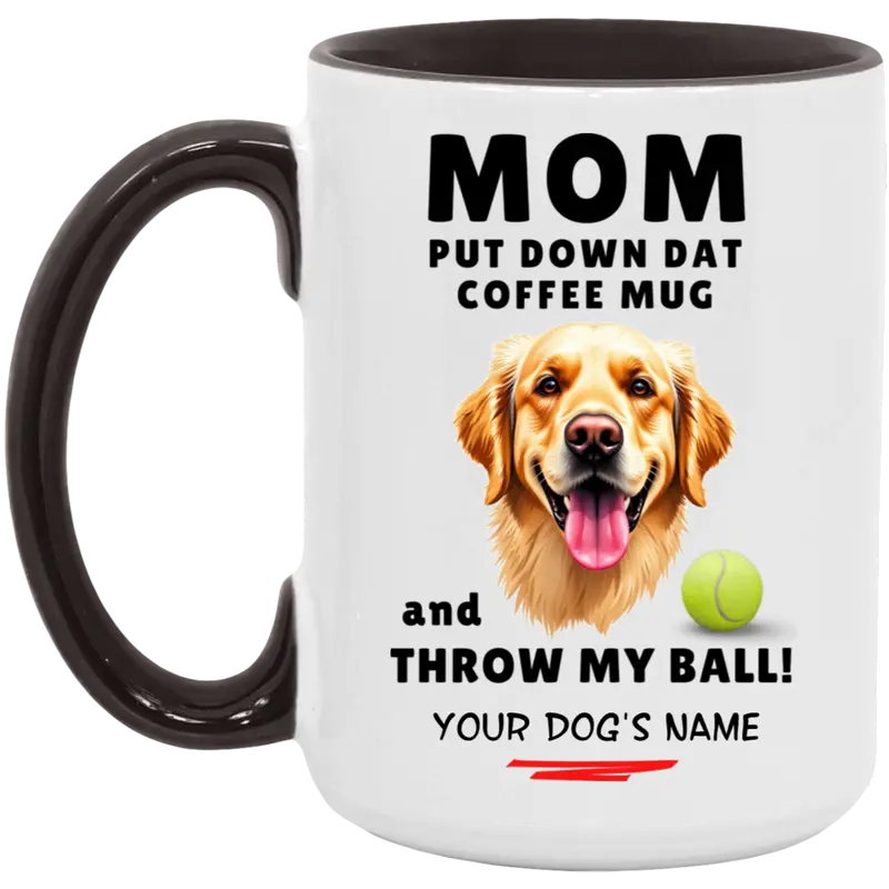 Golden Retriever 'Throw My Ball' Ceramic Mug – 15 Oz Playful Dog Lover Drinkware 1