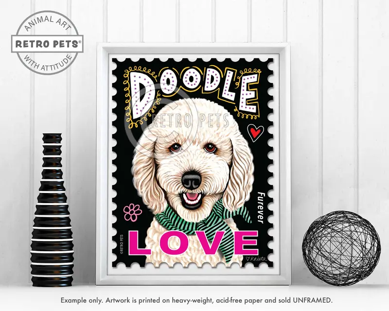 Goldendoodle Art Print: Lighthearted 'Love' Stamp Design 1