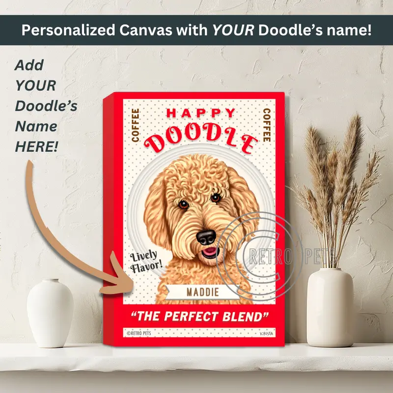 Goldendoodle Canvas Portrait – Custom-Printed With Your Dog’S Name 1